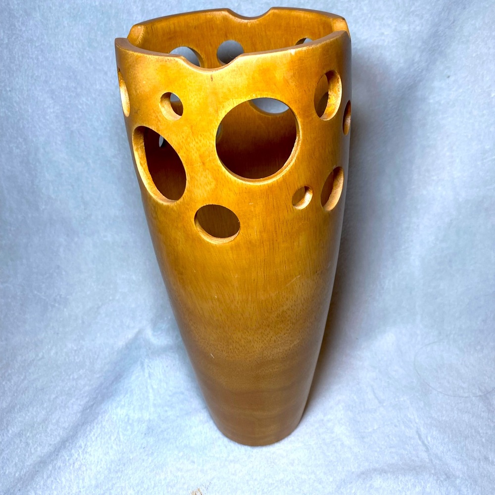 EUC Bahari Teakwood Pierced Vase 12”